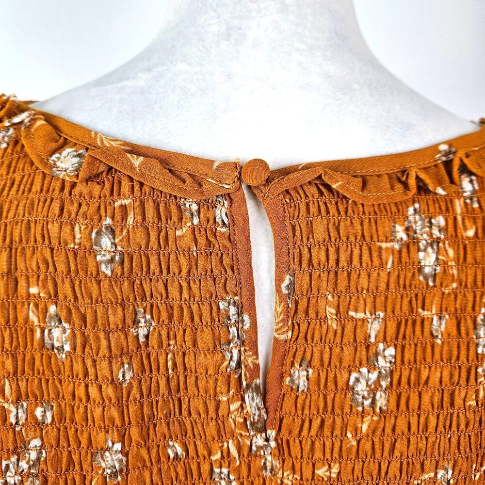New Terra & Sky Plus Size 4X Long Sleeve Smocked Top Floral Print Mustard Yellow - Picture 8 of 12